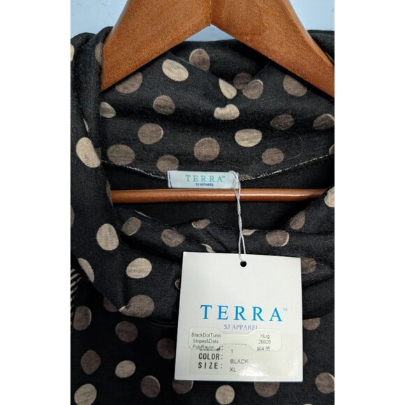 Terra SJ Apparel XL Long-Sleeve Cowl Neck Tunic Top Polka Dot Stripe Print Black - Picture 3 of 10